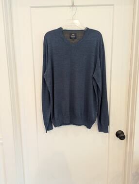 Morley Mens XL Tall Blue V-neck Sweater Merino Wool Casual Career Soft EUC